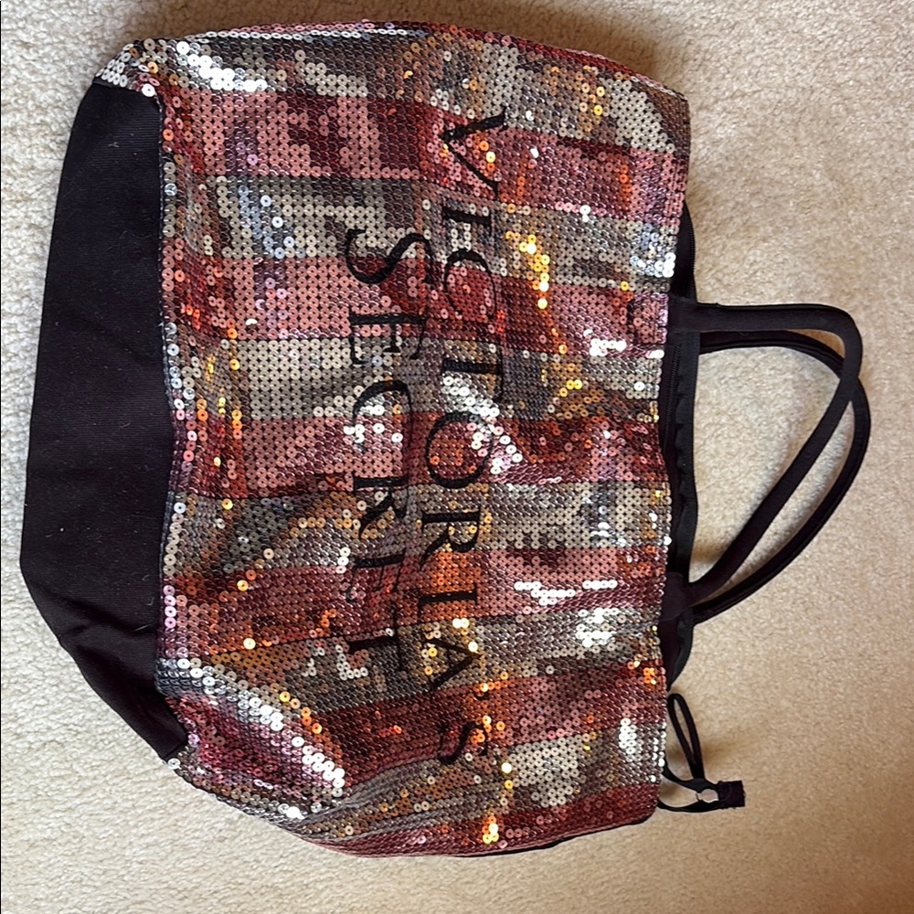 Victoria's Secret Glam Sequin Tote - Pink and Black - Slightly Used
